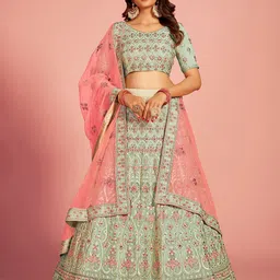 Fusionic Embroidered Semi-Stitched Lehenga & Unstitched Blouse With Dupatta-image-12