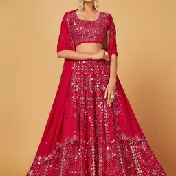 Cloth's Villa Pink & Silver-Toned Embellished Semi-Stitched Lehenga & Unstitched Blouse With Dupatta-image-31