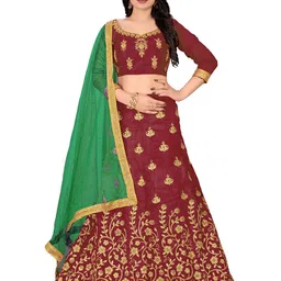 MANVAA Embroidered Thread Work Semi-Stitched Lehenga & Unstitched Blouse With Dupatta-7