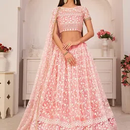 FABPIXEL Embroidered Thread Work Semi-Stitched Lehenga & Unstitched Blouse With Dupatta-53
