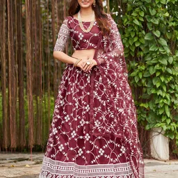 KALINI Embroidered Thread Work Semi-Stitched Lehenga & Unstitched Blouse With Dupatta-image-49
