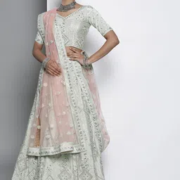 Fusionic Embroidered Semi-Stitched Lehenga & Unstitched Blouse With Dupatta-image-4