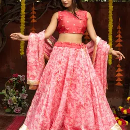 Indi INSIDE Embroidered Tie and Dye Ready to Wear Lehenga & Unstitched Blouse With Dupatta-picture-1