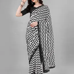 Flip The Style Striped Embroidered Sequinned Pure Georgette Leheriya Saree-image-62
