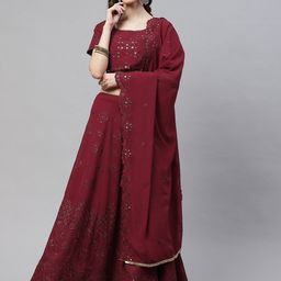 SHUBHKALA Maroon Embroidered Sequinned Unstitched Lehenga & Blouse With Dupatta-picture-51