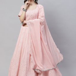 SHUBHKALA Pink Embroidered Sequinned Semi-Stitched Lehenga & Blouse With Dupatta-12