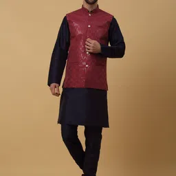 KRAFT INDIA Mandarin Collar Sequinned Jacquard Kurta With Churidar-image-61