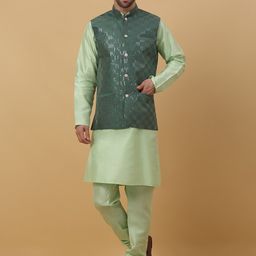 KRAFT INDIA Ethnic Motifs Mandarin Collar Long Sleeves Kurta with Churidar-image-97