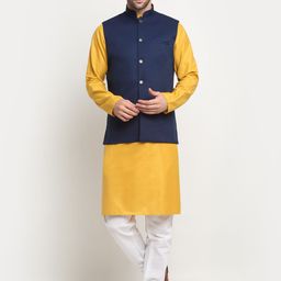 KRAFT INDIA Mandarin Collar Kurta With Churidar & Nehru Jacket-image-81