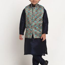Benstoke Boys Navy Blue Paisley Printed Kurta with Churidar-picture-38