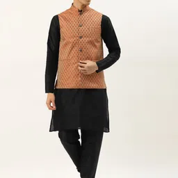 SOJANYA Men Black Solid Kurta with Churidar & Nehru Jacket-picture-39
