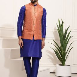 SOJANYA Mandarin Collar Straight Kurta With Churidar & With Nehru Jacket-picture-42