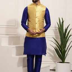 SOJANYA Mandarin Collar Kurta with Churidar & Woven Nehru jacket-picture-25