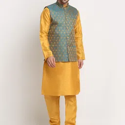 KRAFT INDIA Dupion Silk Kurta With Churidar & Nehru Jacket-image-36