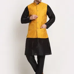 KRAFT INDIA Men Black Kurta with Churidar & Nehru Jacket-image-85