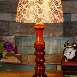 foziq Brown & Gold-Toned Printed Wooden Table Lamps-27