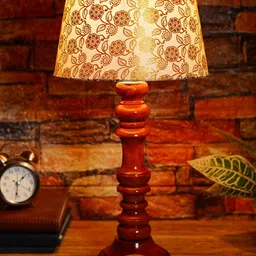 foziq Brown & Gold-Toned Printed Wooden Table Lamp-30