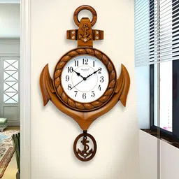 Attractionz Beige Round Pendulum Analogue Wall Clock-image-90