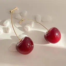VAGHBHATT Stainless Steel Red Cherry Sweet Fruit Charm Lightweight Tassel Drop Earrings-8