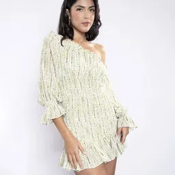 Stylecast X Hersheinbox Printed One Shoulder Smocked Mini Dress-image-3