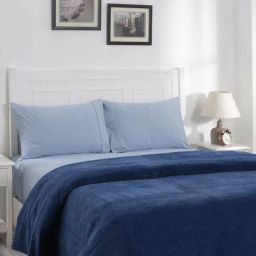 Blue Solid 110 TC Cotton Double Bed Cover by Maspar-picture-11