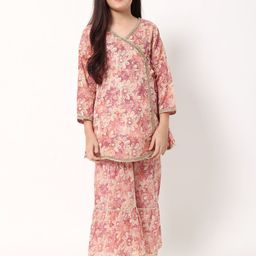 Readiprint Fashions Girls Floral Printed Gotta Patti Pure Cotton Kurti With Sharara-image-93