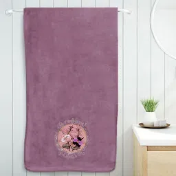 FABINALIV Pink & Purple 1 Printed Cotton 400 GSM Bath Towel-image-59