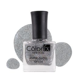 Color Fx New York Hyper Gloss Top Coat Glitter Finish Nail Enamel 9 ml- Silver 172-4