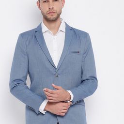 Crimsoune Club Men Blue Solid Single-Breasted Slim-Fit Formal Blazer-picture-18