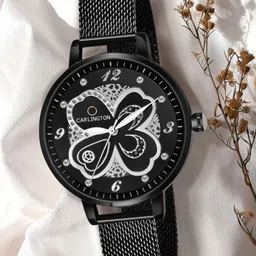 CARLINGTON Women Black Embellished Dial & Black Stainless Steel Bracelet Style Straps Analogue Watch-image-34