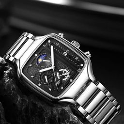 Nibosi Men Stainless Steel Straps Analogue Chronograph Watch NB-2573-Slvr-Blk-30