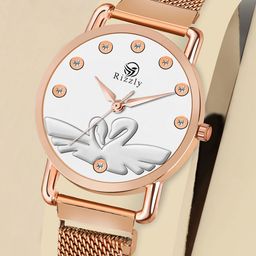 Septem Women White Dial & Rose Gold Toned Bracelet Style Straps Analogue Watch SP-143-image-81