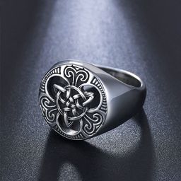 Yellow Chimes Men Oxidised Silver-Toned & Black Stainless Steel Finger Ring-55