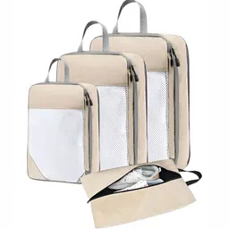 HOUSE OF QUIRK Beige Set of 4 Regular Multi-Utility Organisers-13