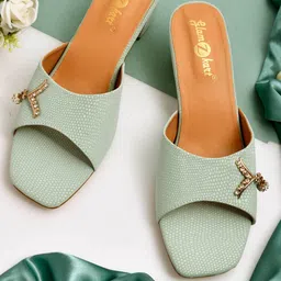 GLAMZKART Embellished Open Toe Textured Block Heels-33