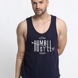 Friskers Men Navy Blue Printed Pure Cotton Innerwear Gym Vests-image-117