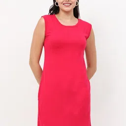 Fleximaa Women Solid Pink Cotton Longline Top-image-7
