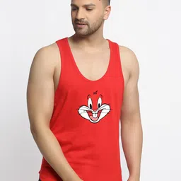 Friskers Men Red & White Bugs Bunny Printed Pure Cotton Gym Vest-11