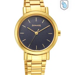 Sonata Women Black Brass Dial & Gold Toned Stainless Steel Bracelet Style Straps Analogue Watch 8174YM04-image-15