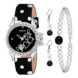 Mikado Women Black Brass Embellished Dial & Black Leather Bracelet Style Straps Analogue Watch-image-50
