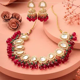 Zaveri Pearls Gold-Plated Stone-Studded & Cluster Beaded Jewellery Set-picture-20