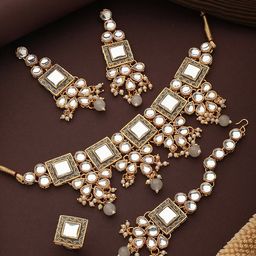 Jazz and Sizzle Gold-Plated Kundan-Studded & Pearl Beaded Jewellery Set-92