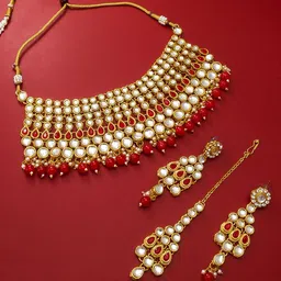 aadita Pearls and Kundan Choker Handcrafted Embellished Jewellery Set-image-86