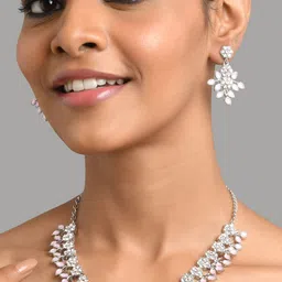 Fida Silver-Toned, Rhodium-Plating & Pink AD Stone Studded Jewellery Set-picture-29