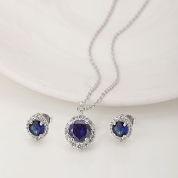 VANBELLE Sterling Silver Rhdium-Plated Blue CZ-Studded Jewellery Set-10