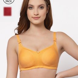 Floret Pack of 2 Yellow & Maroon Non Padded Bra-50