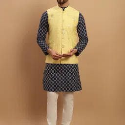 SOJANYA Geometric Embroidered Regular Kurta with Churidar & Embellished Nehru Jacket-3