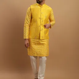 SOJANYA Geometric Embroidered Regular Kurta with Churidar with Embellished Nehru Jacket-10
