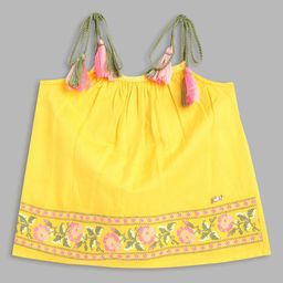 Blue Giraffe Girls Yellow & Pink Embroidered Cotton Top-image-72