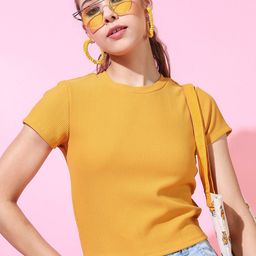 Basics By Tokyo Talkies Yellow Solid Top-image-87
